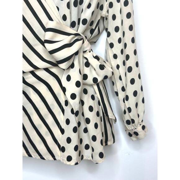 Zara Women’s cream black polka dot stripe wrap blouse size XS oversized - Picture 7 of 13